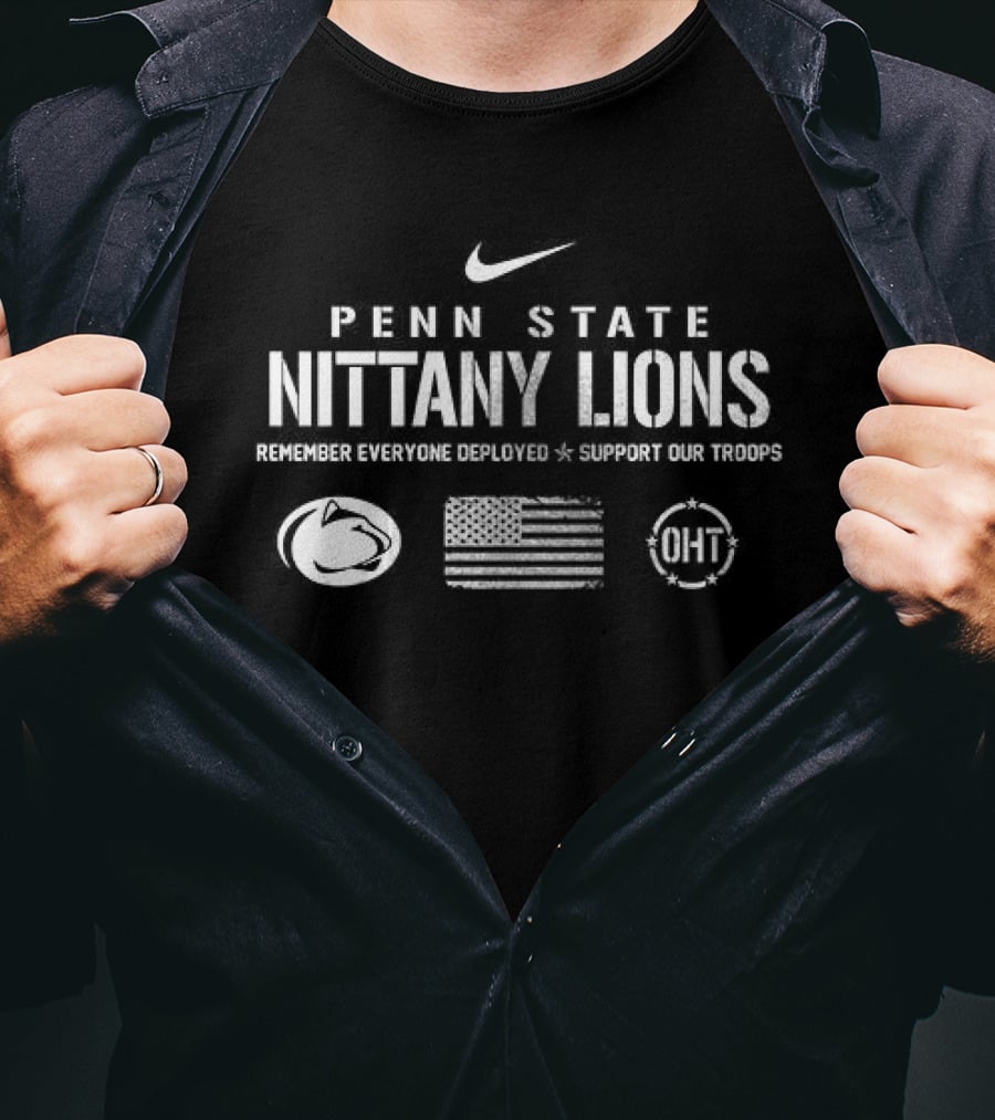 Penn State Nittany Lions Nike Support Our Troops Remember Everyone Deployed American Flag T-Shirt