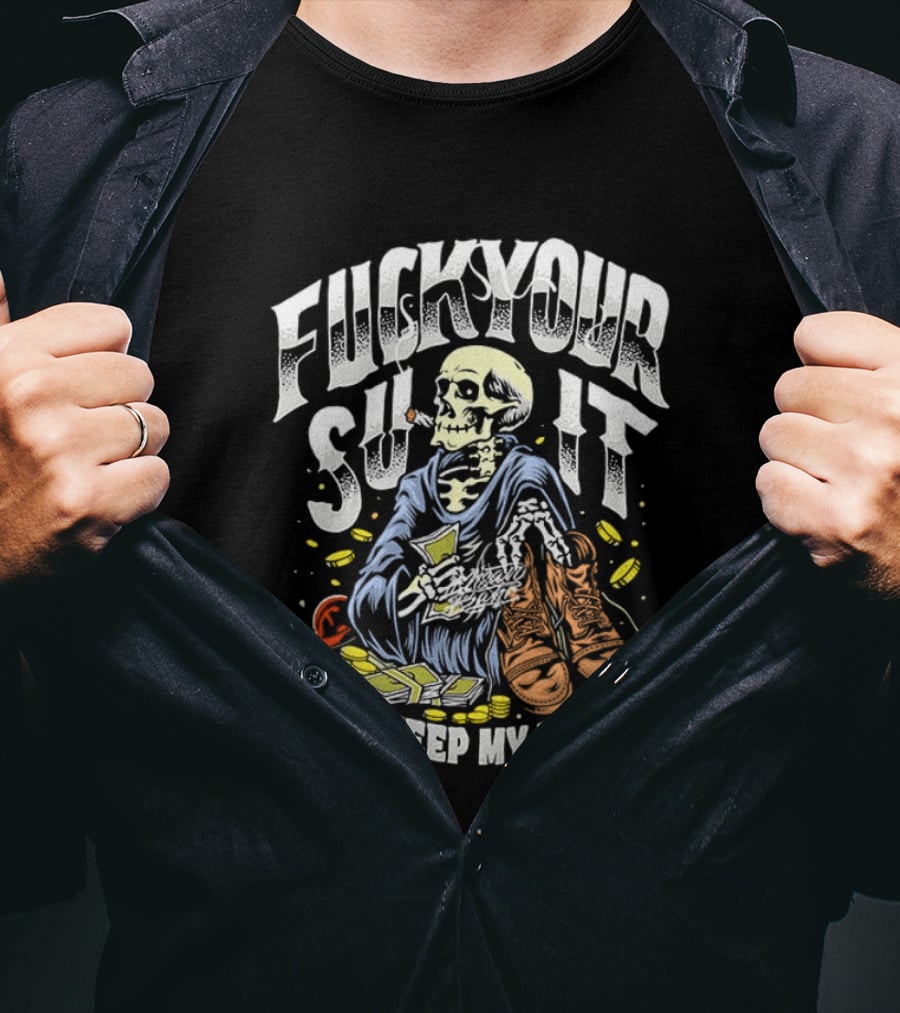 F*** Your Suit I'll Keep My Boots Pizza Monster Streetstyle Skeleton Smoking Playing Cards T-Shirt