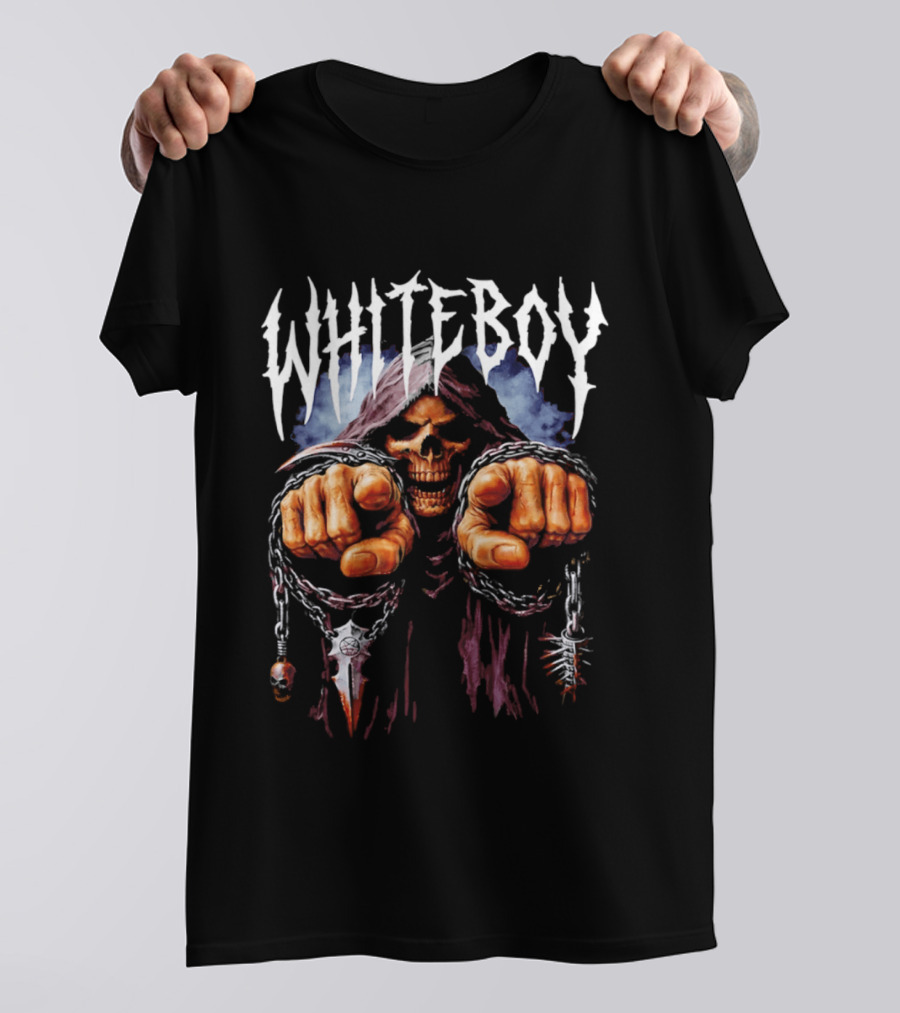 White Boy Grim Reaper Skeleton Chains T-Shirt