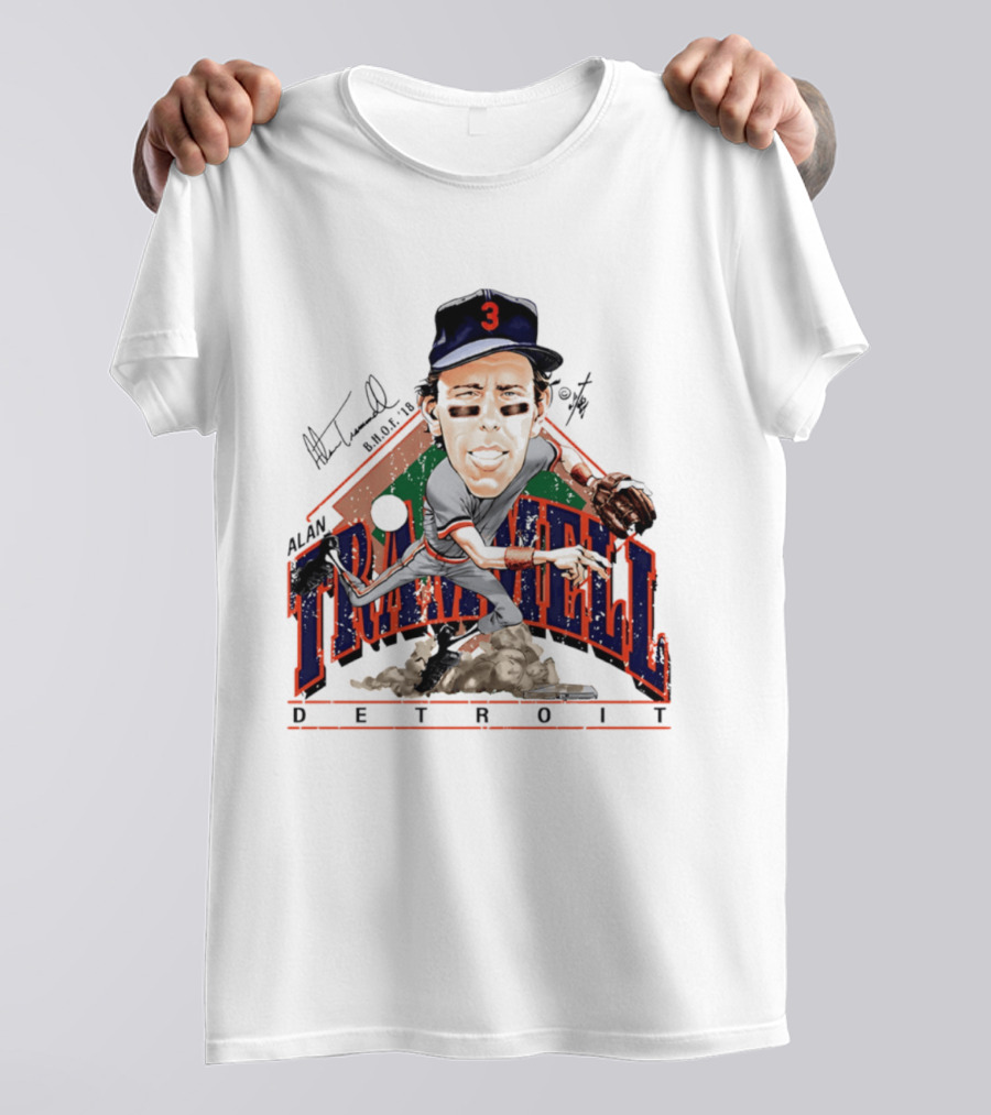 Alan Trammell Detroit Tigers Bruce Stark Collection Signed Caricature T-Shirt