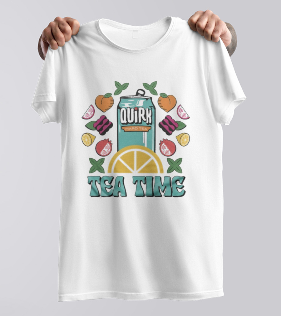 Quirk Tea Time White Teal Ringer Citrus Fruits Can T-Shirt