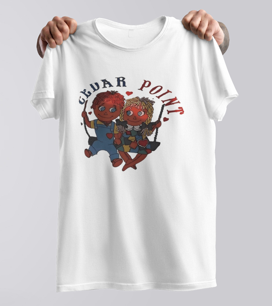 Cedar Point Raggedy Ann And Andy Dolls Swinging With Hearts T-Shirt