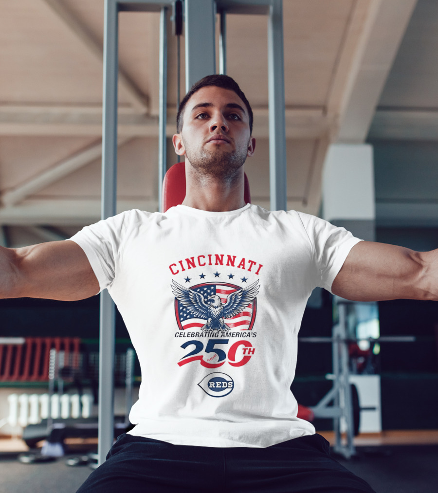 Cincinnati Celebrating America's 250th Anniversary 1776 2026 Reds American Flag Eagle T-Shirt