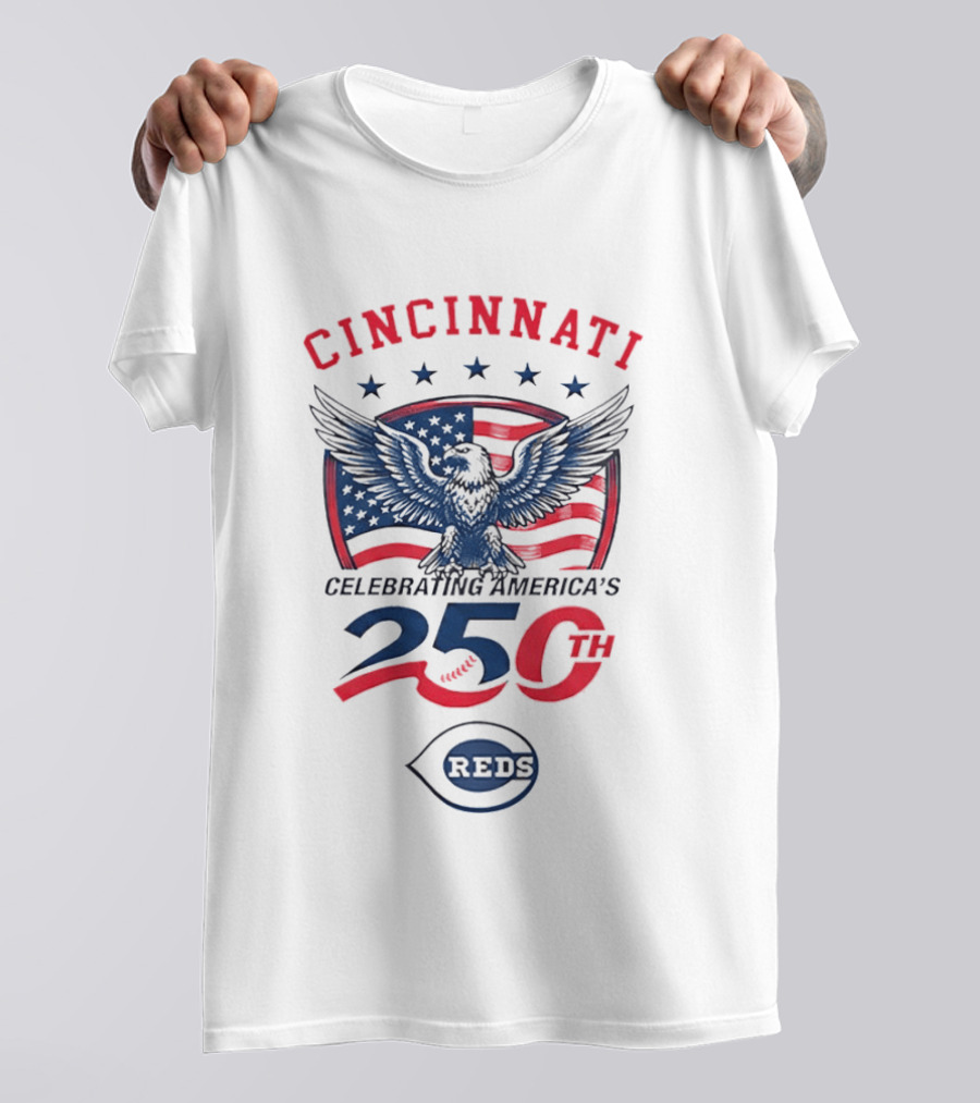 Cincinnati Celebrating America's 250th Anniversary 1776 2026 Reds American Flag Eagle T-Shirt