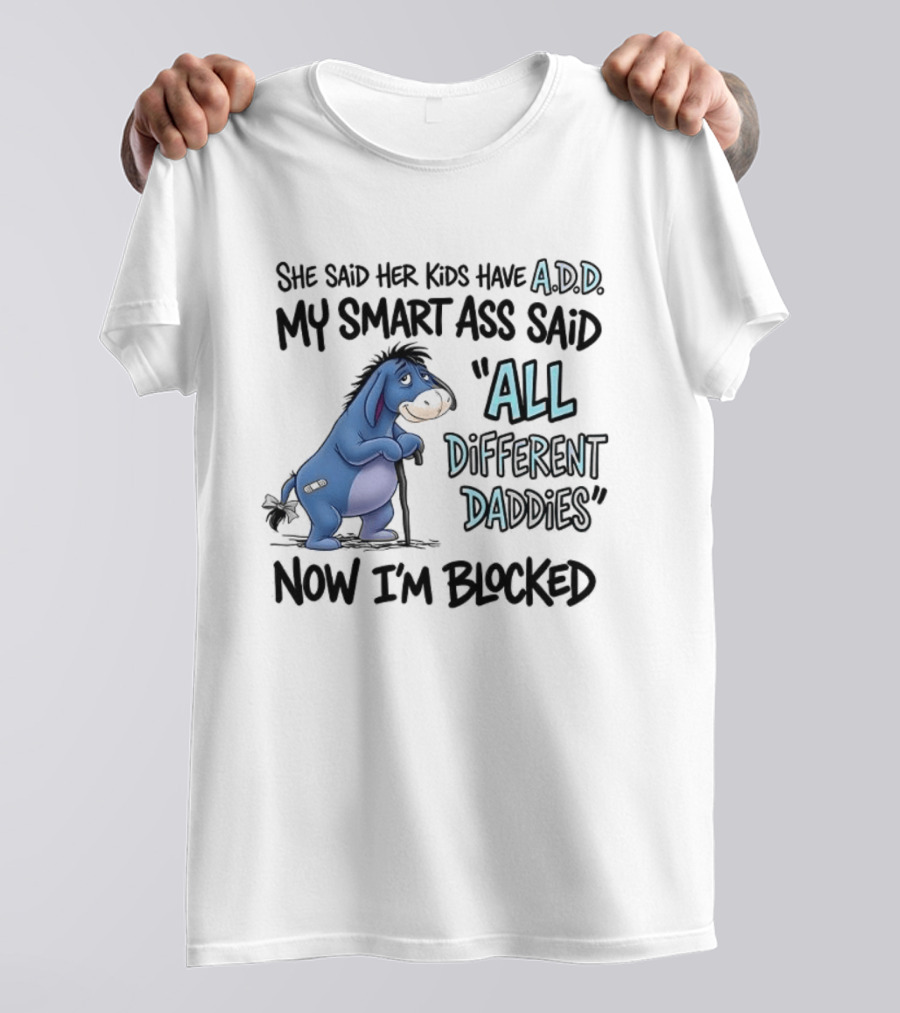 She Said Her Kids Have ADD My Smart Ass Said All Different Daddies Now I'm Blocked Eeyore T-Shirt