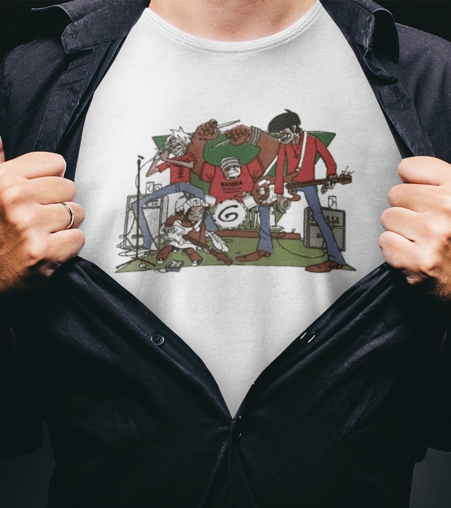 Gorillaz Character Band Illustration With Instruments T-Shirt