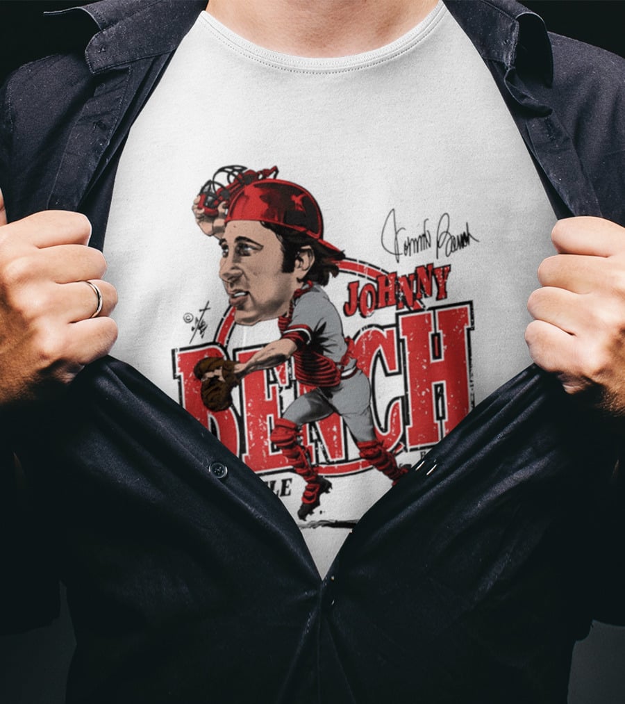 Johnny Bench Cincinnati The Little General Bruce Stark Collection HOF Caricature T-Shirt