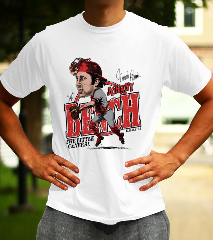 Johnny Bench Cincinnati The Little General Bruce Stark Collection HOF Caricature T-Shirt