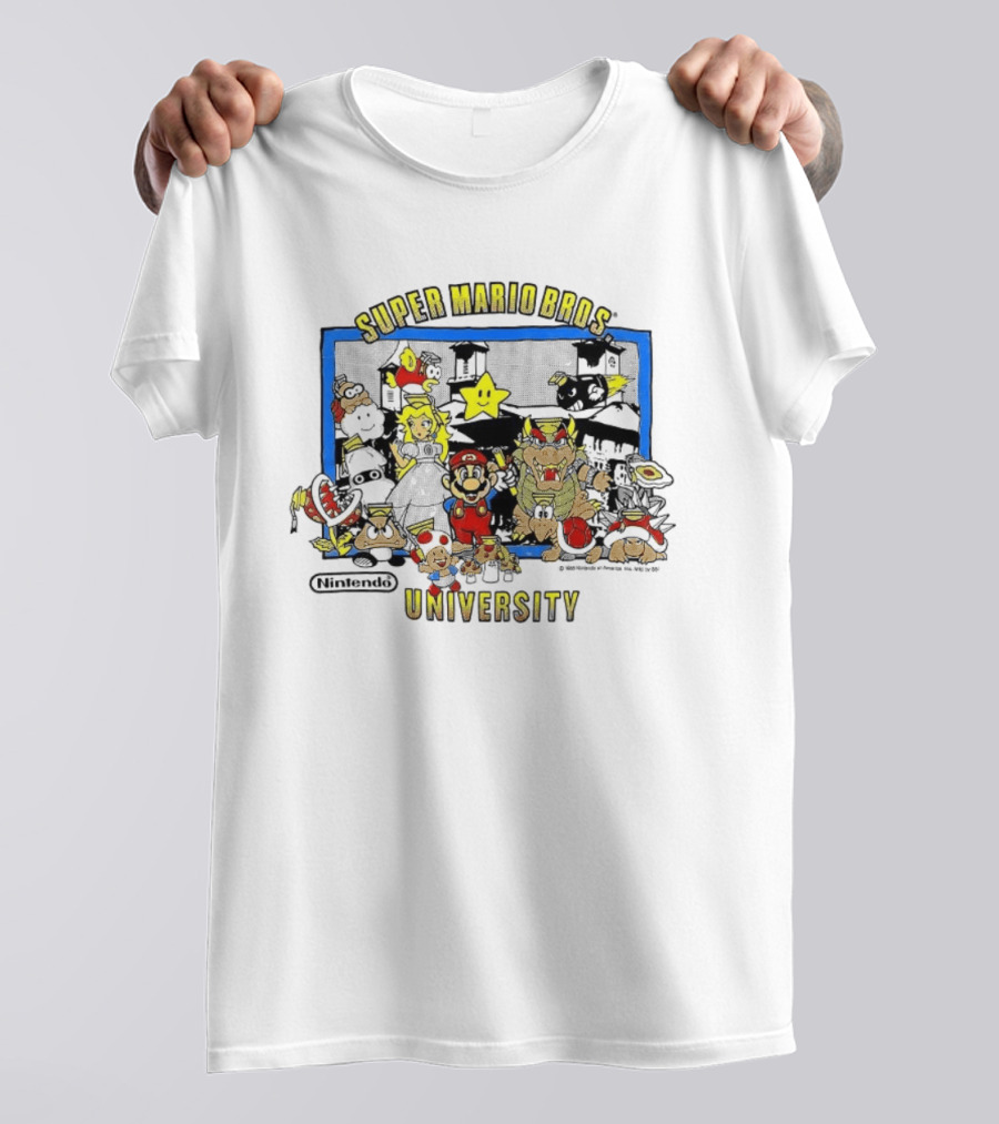 Super Mario Bros University 1988 Nintendo Classic Video Game Characters T-Shirt