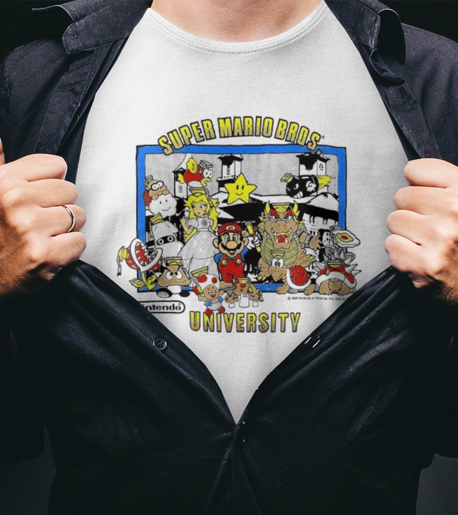 Super Mario Bros University 1988 Nintendo Classic Video Game Characters T-Shirt