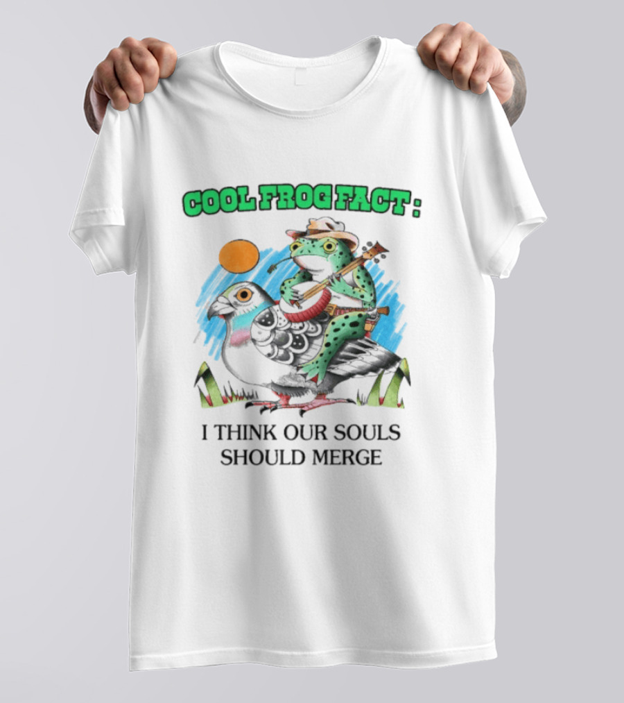 Cool Frog Fact I Think Our Souls Should Merge Frog Playing Banjo On Bird T-Shirt