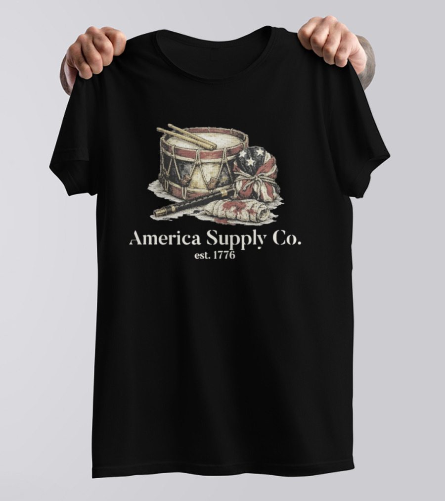 America Supply Co. Est. 1776 Drum And Fife With American Flag Props T-Shirt