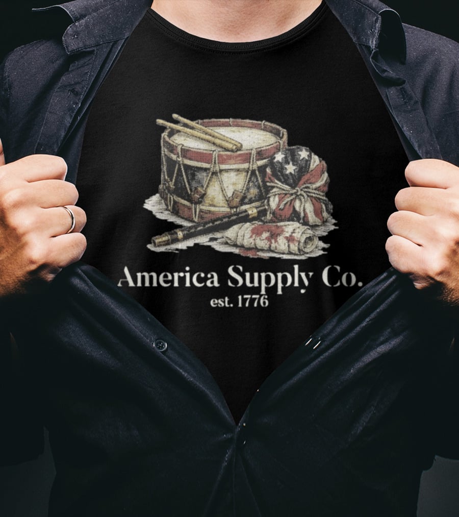 America Supply Co. Est. 1776 Drum And Fife With American Flag Props T-Shirt