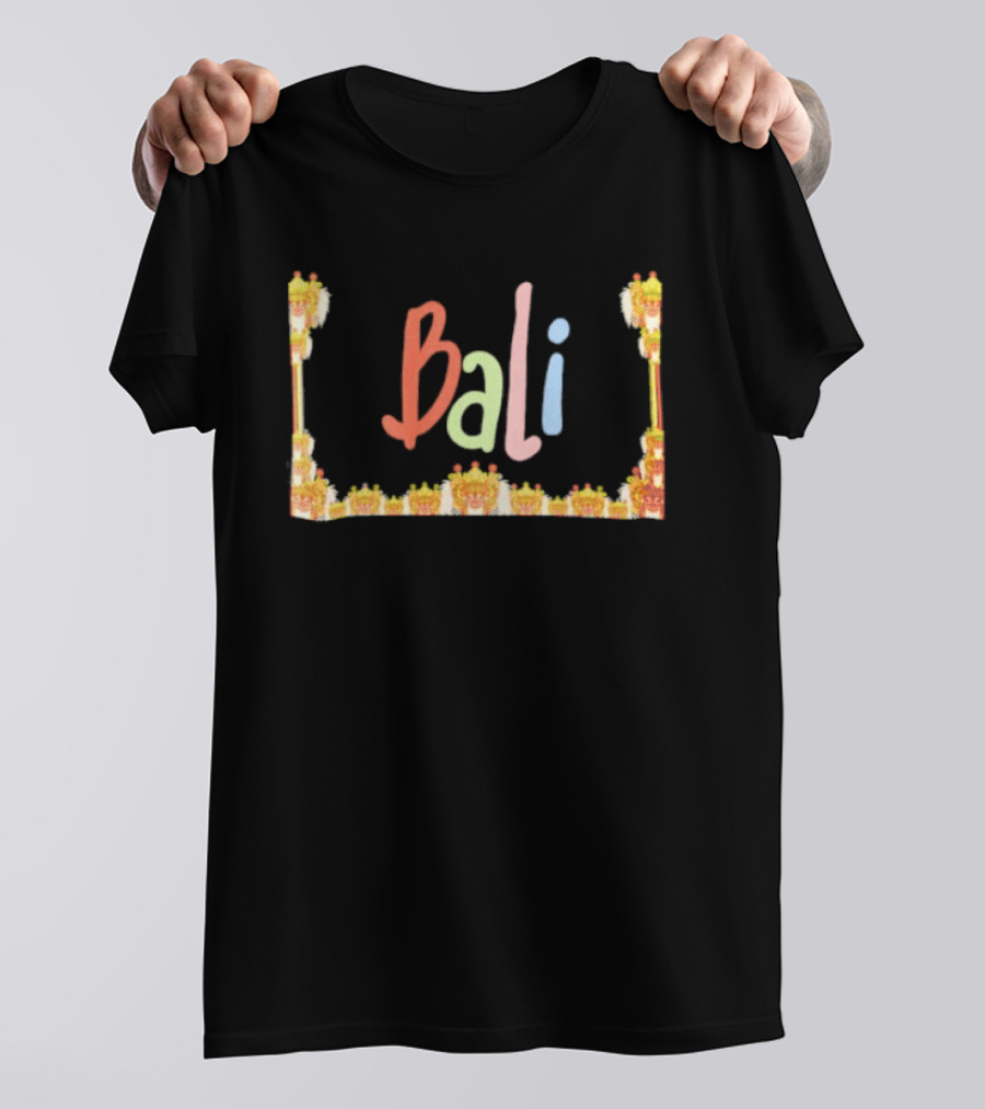 Bali Cultural Nomad Travel With Colorful Tropical Mask Border T-Shirt