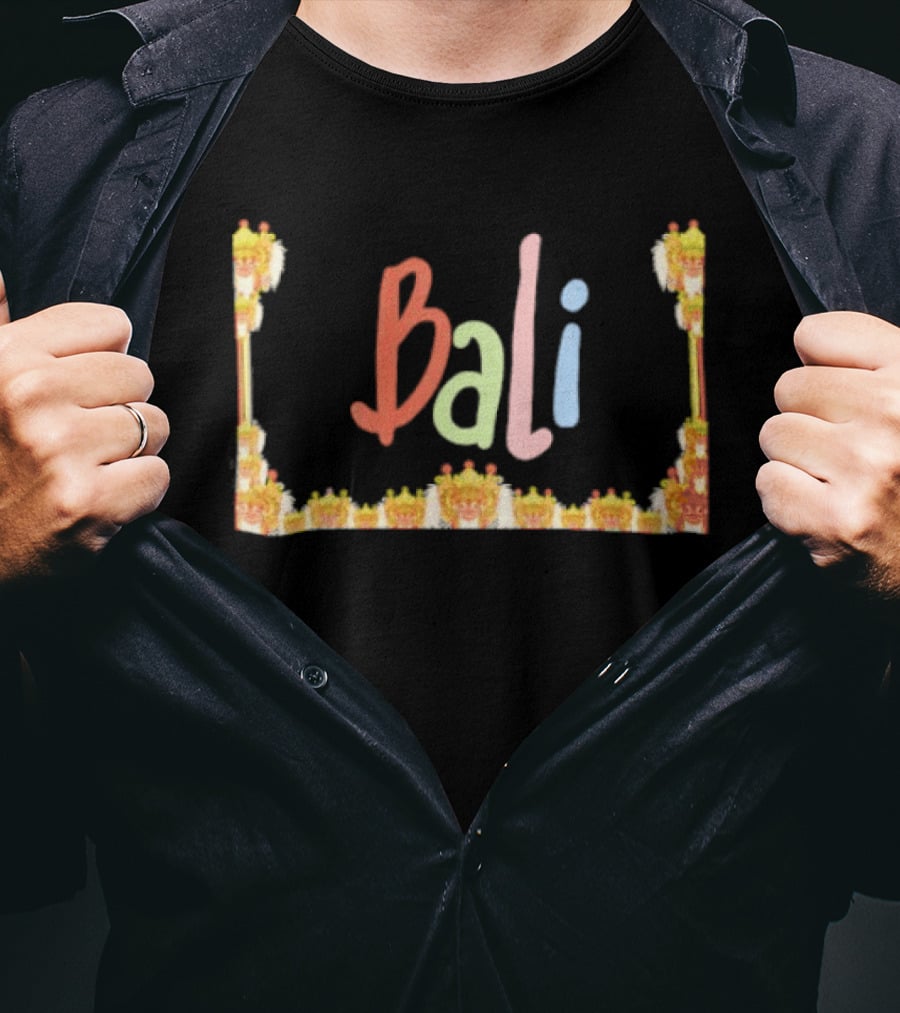 Bali Cultural Nomad Travel With Colorful Tropical Mask Border T-Shirt