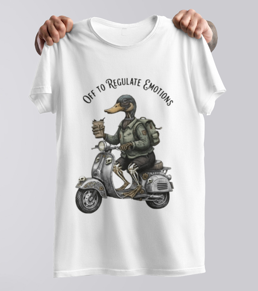 Zombie Duck Riding Scooter Off To Regulate Emotions T-Shirt