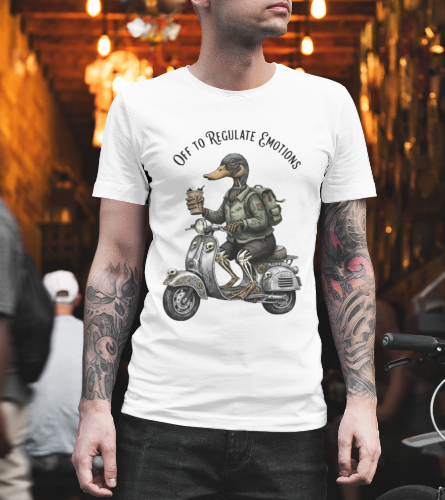 Zombie Duck Riding Scooter Off To Regulate Emotions T-Shirt