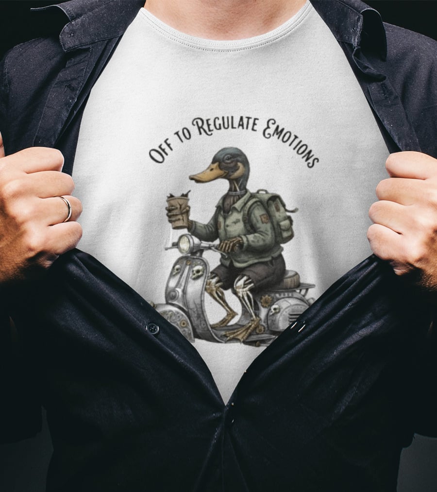Zombie Duck Riding Scooter Off To Regulate Emotions T-Shirt