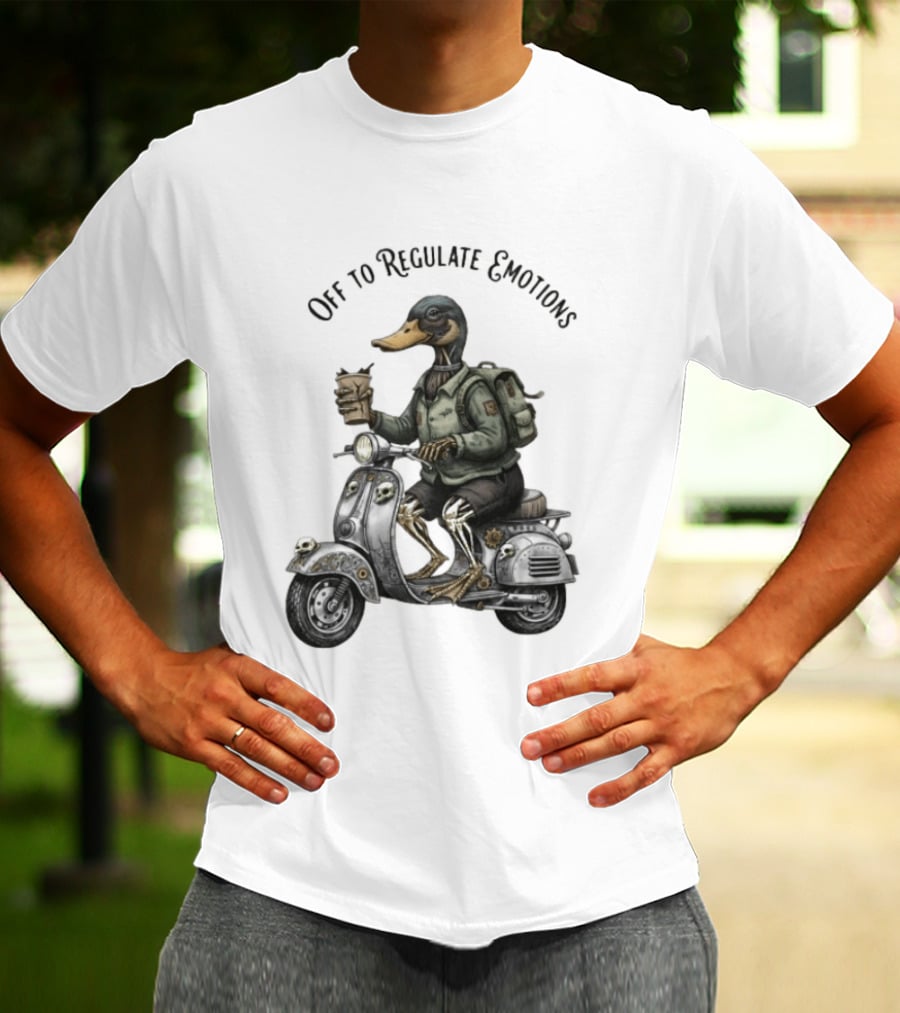 Zombie Duck Riding Scooter Off To Regulate Emotions T-Shirt