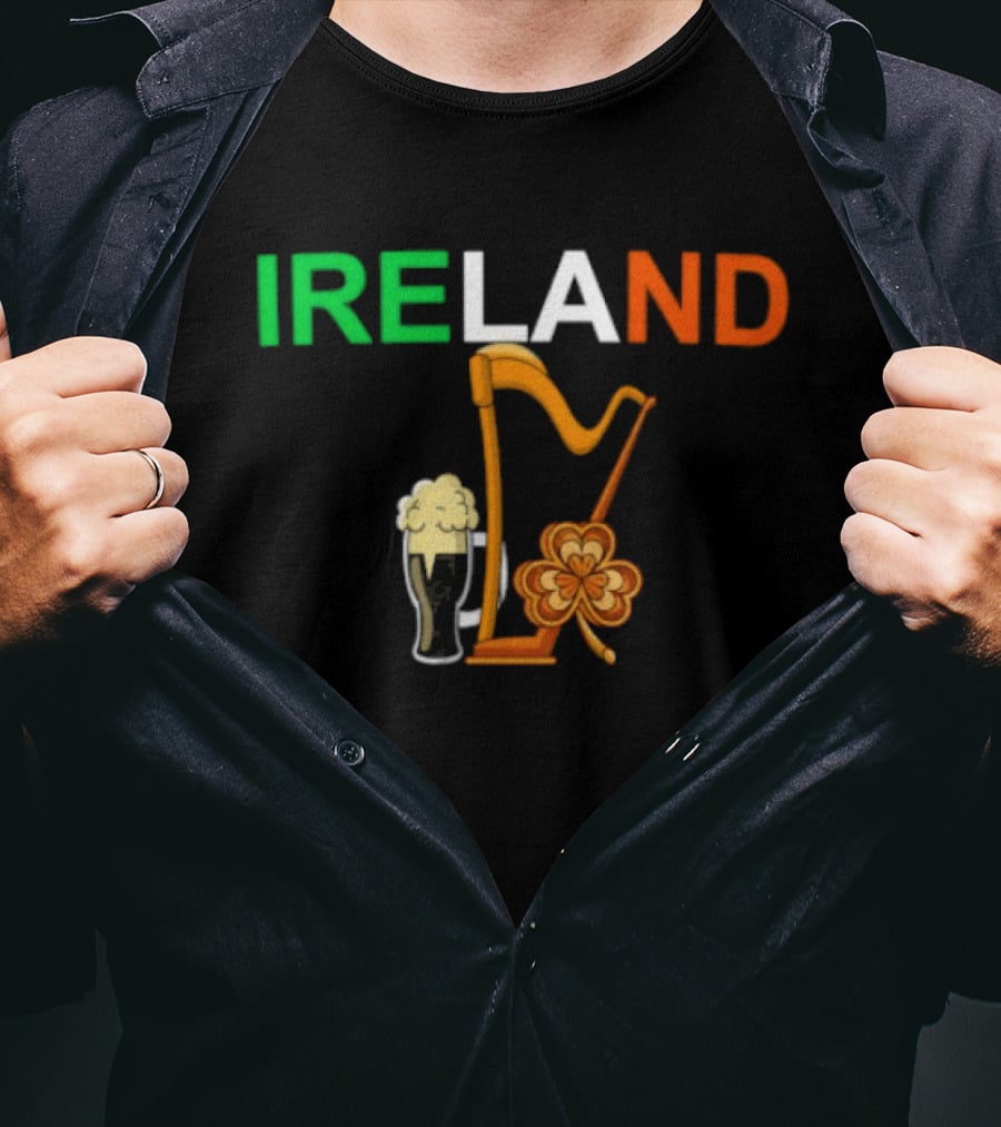 Ireland Heritage Land Harp Beer Clover T-Shirt