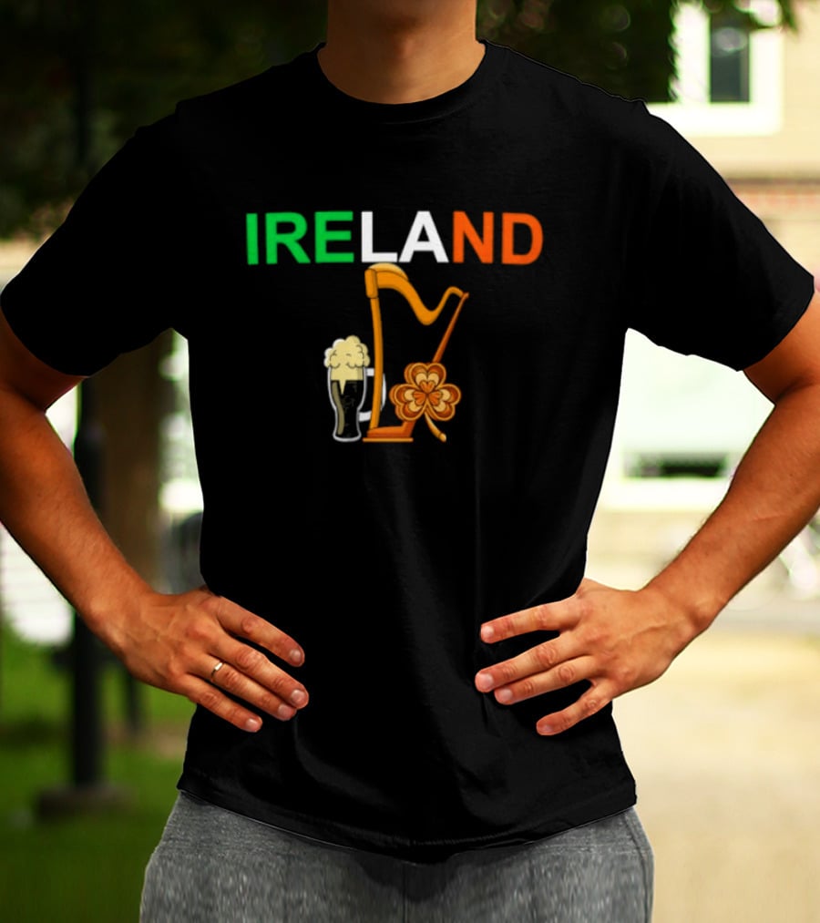 Ireland Heritage Land Harp Beer Clover T-Shirt