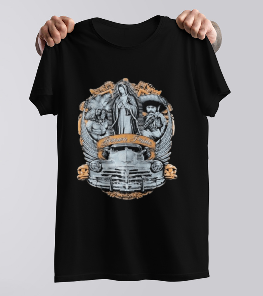 Brown Pride Classic Car La Virgen Iconography T-Shirt