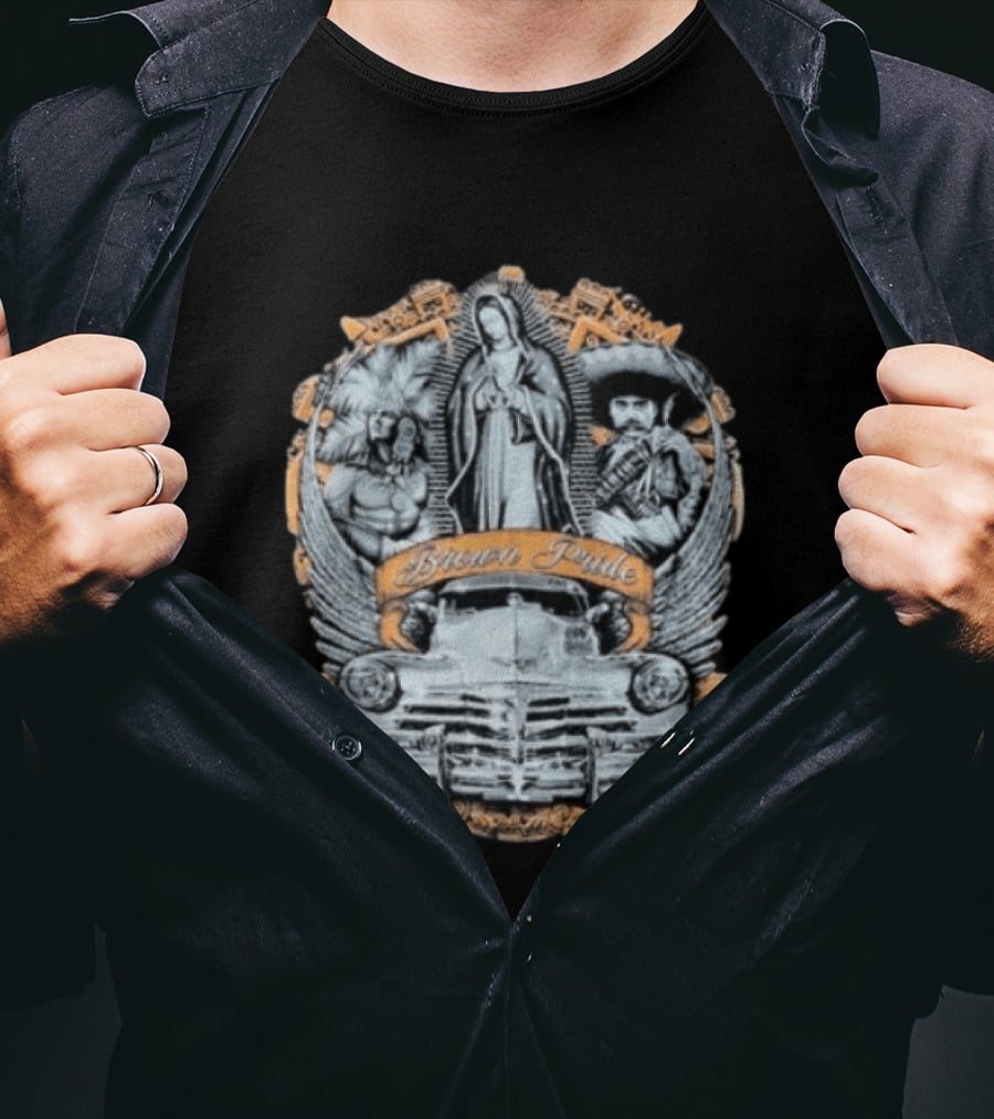 Brown Pride Classic Car La Virgen Iconography T-Shirt