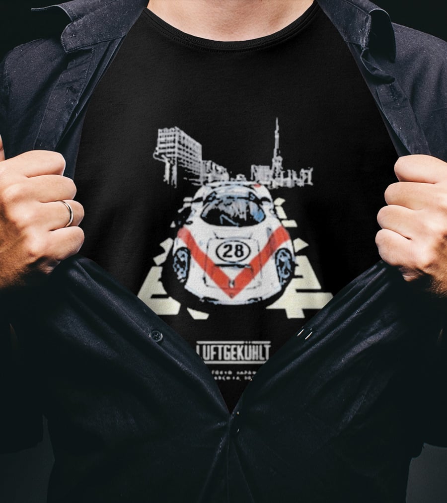 Luftgekuhlt Tokyo Event Porsche 28 Red Stripe Skyline Scene T-Shirt