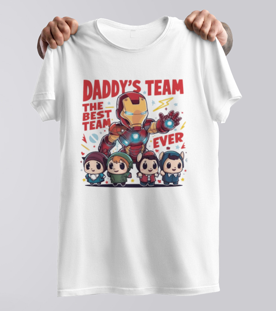 Daddys Team The Best Team Ever Superhero Dad Iron Man And Kids T-Shirt