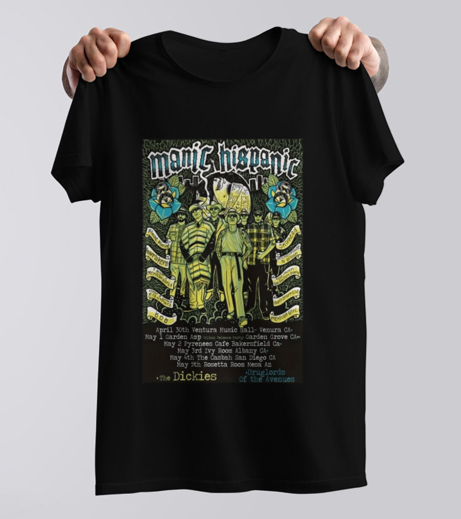 Manic Hispanic 2026 Tour With Concert Dates And Locations T-Shirt