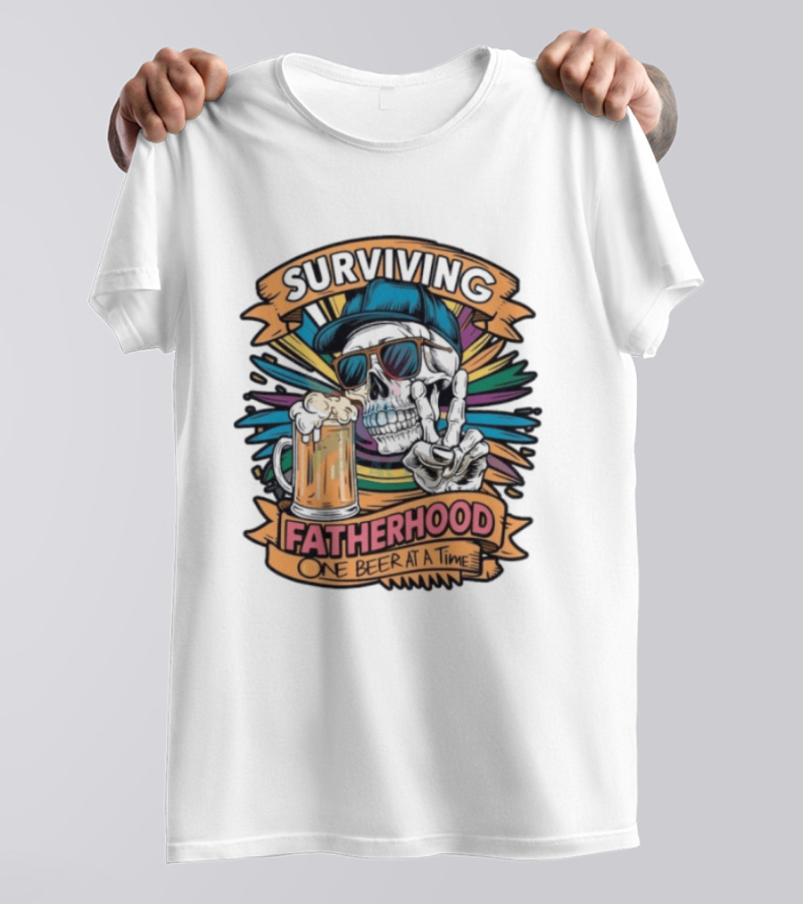 Surviving Fatherhood One Beer At A Time Skeleton Dad Drinking Beer T-Shirt