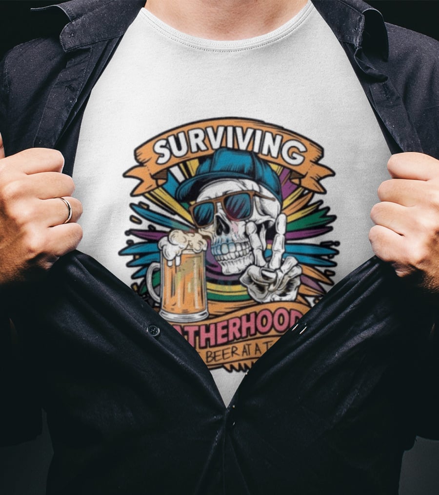 Surviving Fatherhood One Beer At A Time Skeleton Dad Drinking Beer T-Shirt