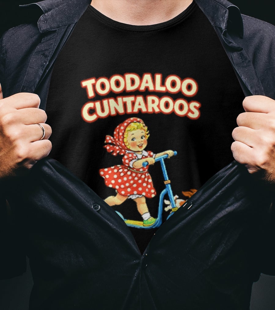 Toodaloo Cuntarooms Scooting Girl And Dog Red Polka Dot Dress T-Shirt