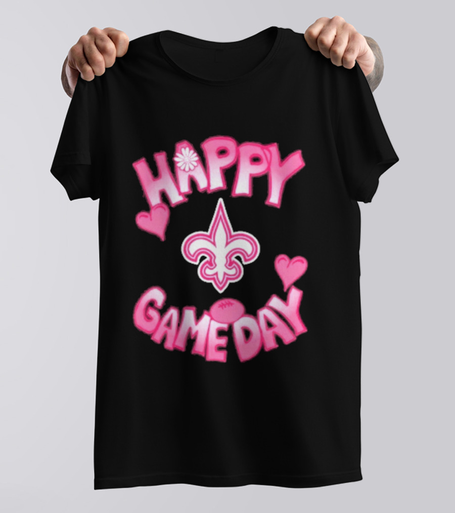 Valentine's Day Happy Gameday New Orleans Saints Fleur De Lis Heart 2025 T-Shirt