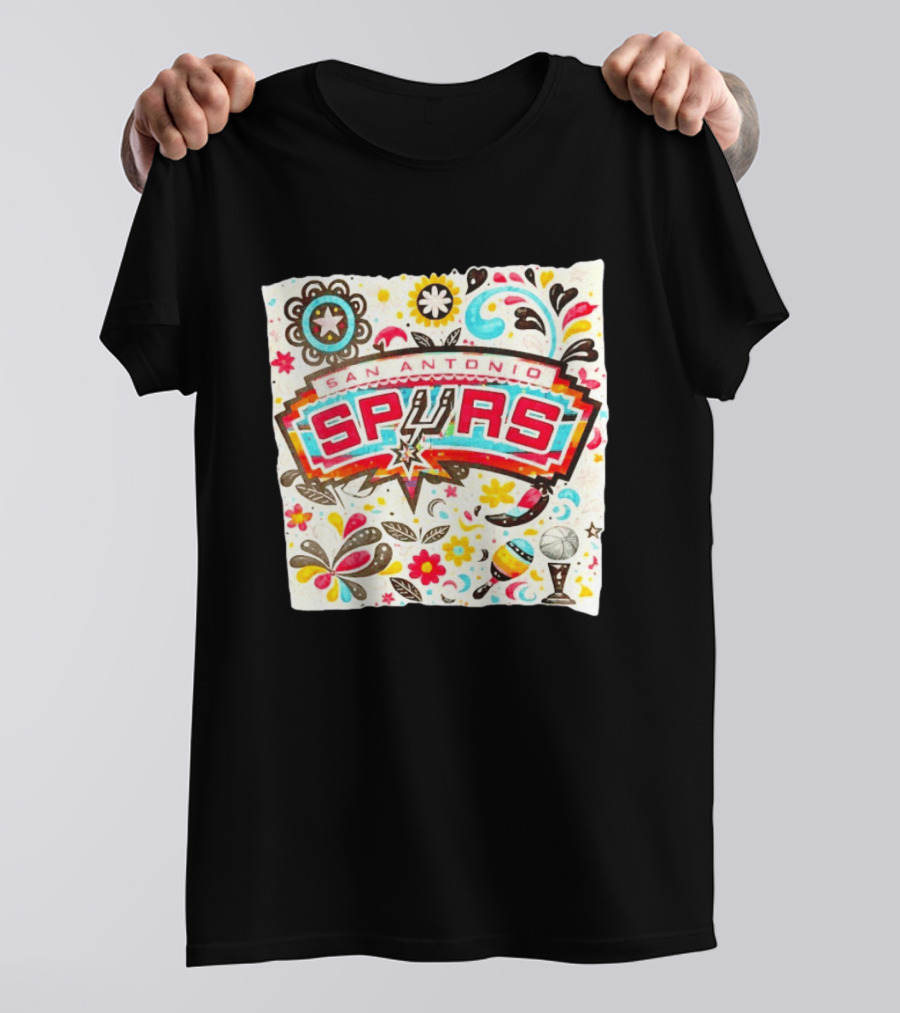 San Antonio Spurs NBA Floral Maracas Basketball Trophy Motif T-Shirt