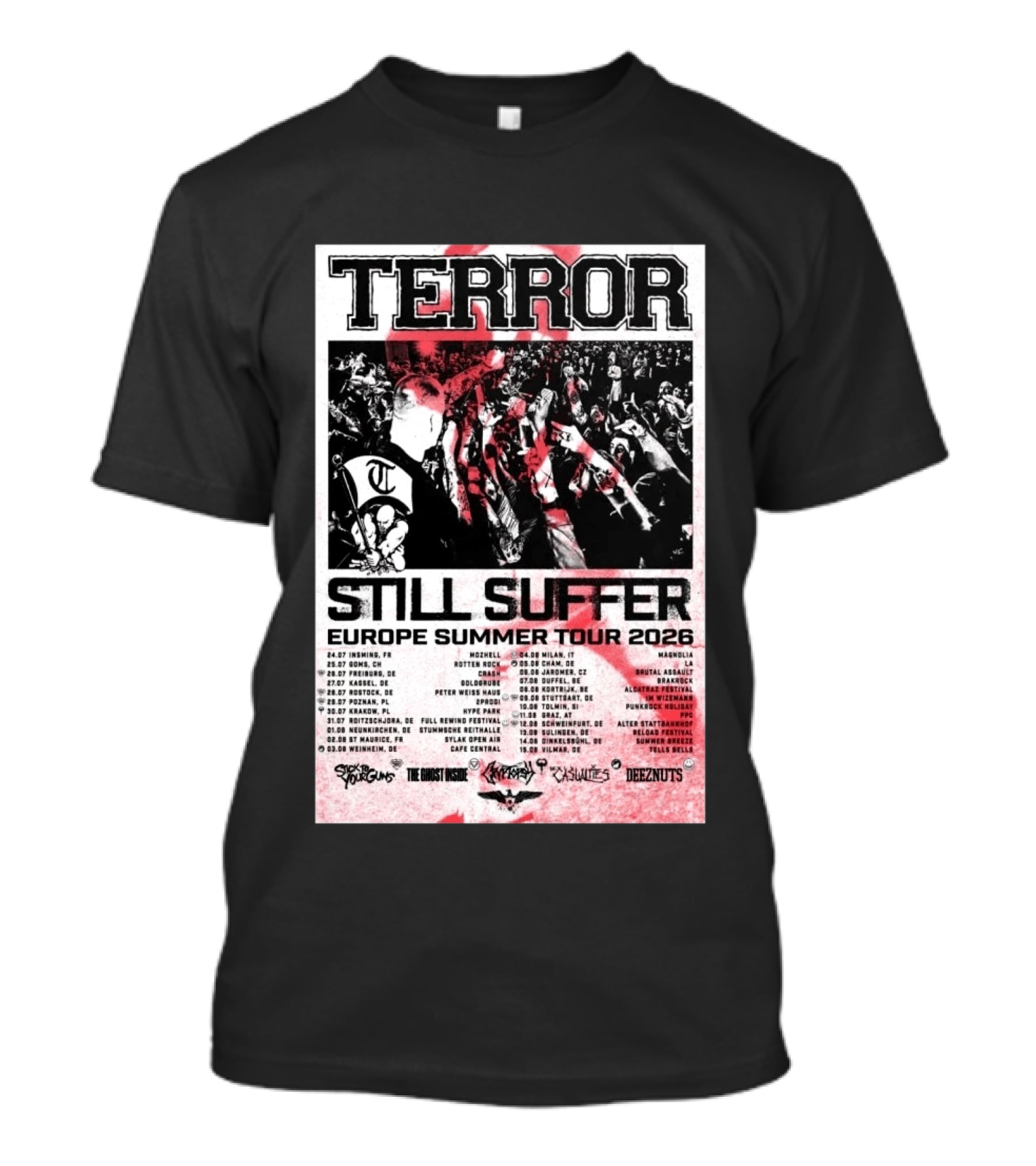TERROR Still Suffer Europe Summer Tour 2026 With Stick To Your Guns And The Ghost Inside T-Shirt