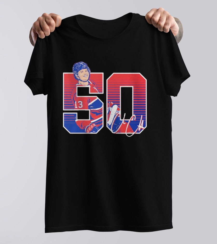 Cole Caufield 50 Goal Montreal Number 13 Hockey Player Signature T-Shirt