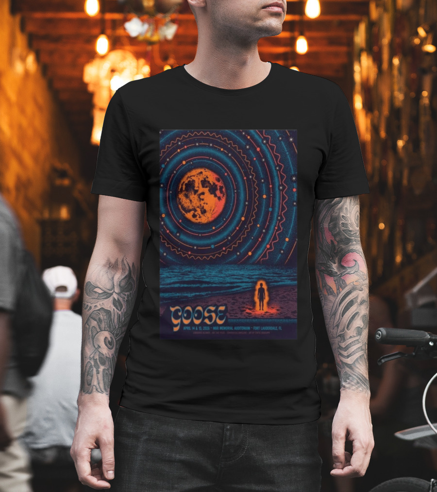 Goose War Memorial Auditorium April 14 15 2026 Fort Lauderdale Concert Retro Cosmic Moon And Beach T-Shirt