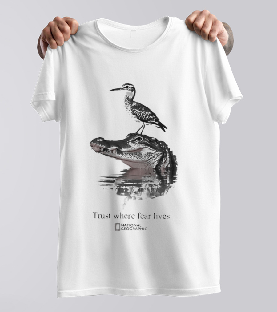 National Geographic Trust Where Fear Lives Alligator And Bird T-Shirt
