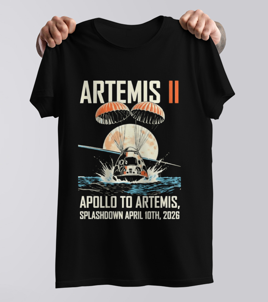 Artemis II Apollo To Artemis Splashdown April 10th 2026 Parachute Moon Ocean Scene T-Shirt