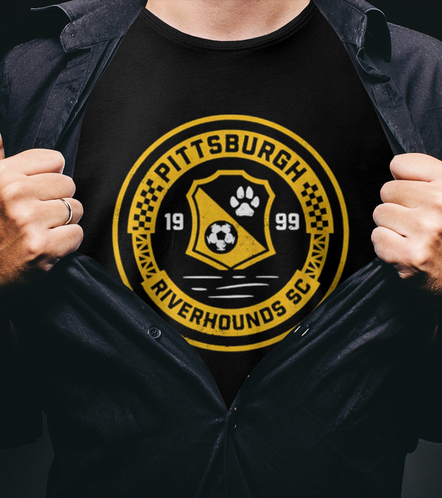 Pittsburgh Riverhounds SC Badge 1999 Soccer Paw Print T-Shirt