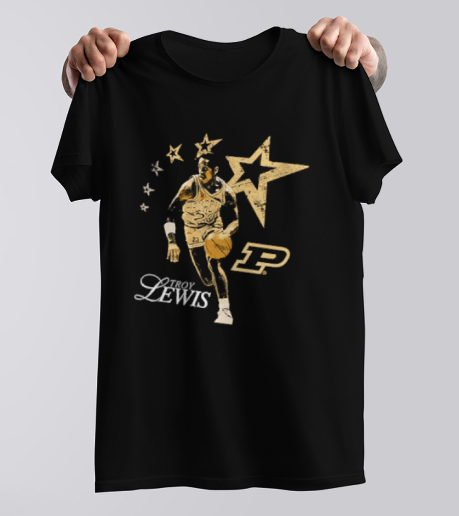 Troy Lewis 23 Purdue Boilermakers Basketball Legends Caricature NCAA T-Shirt
