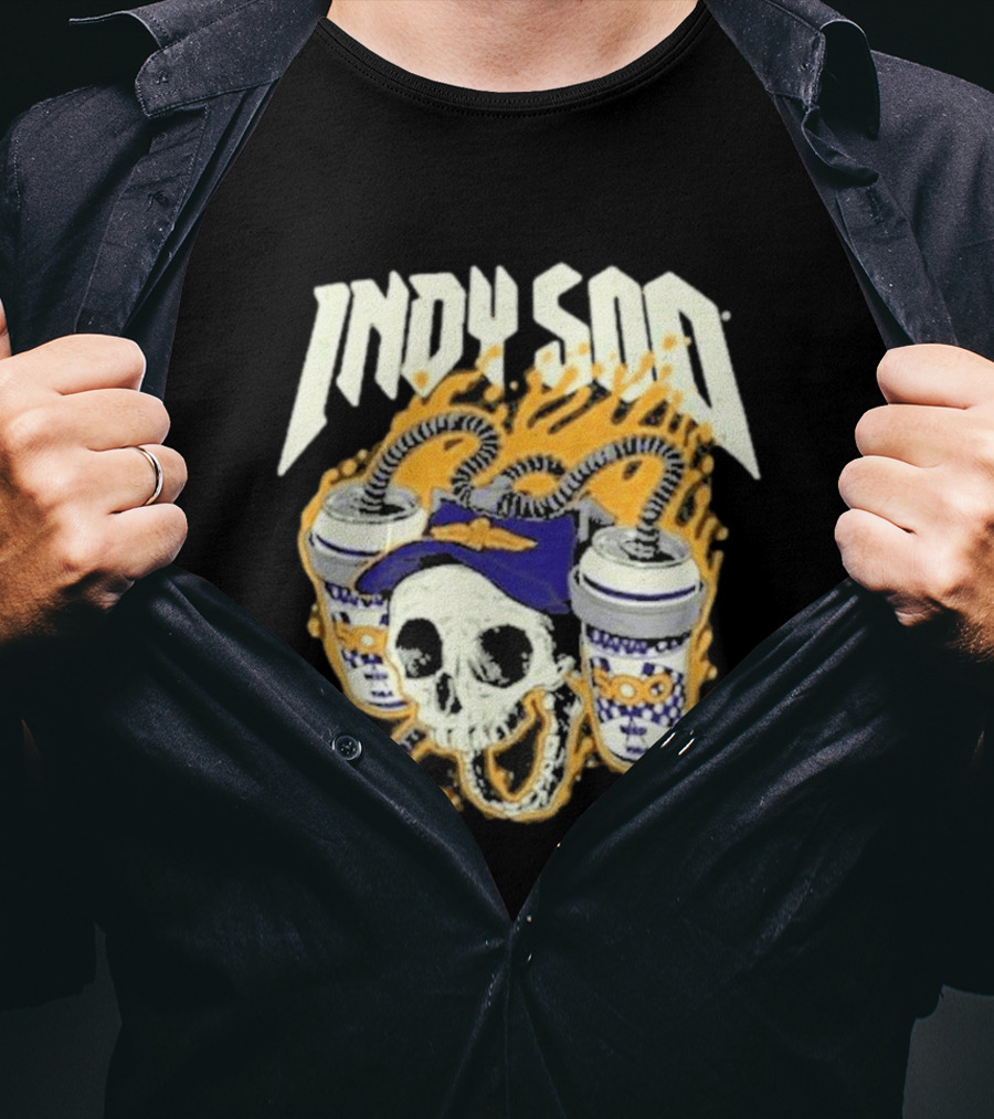 Indy 500 Skull With Flames And Racing Helmet T-Shirt