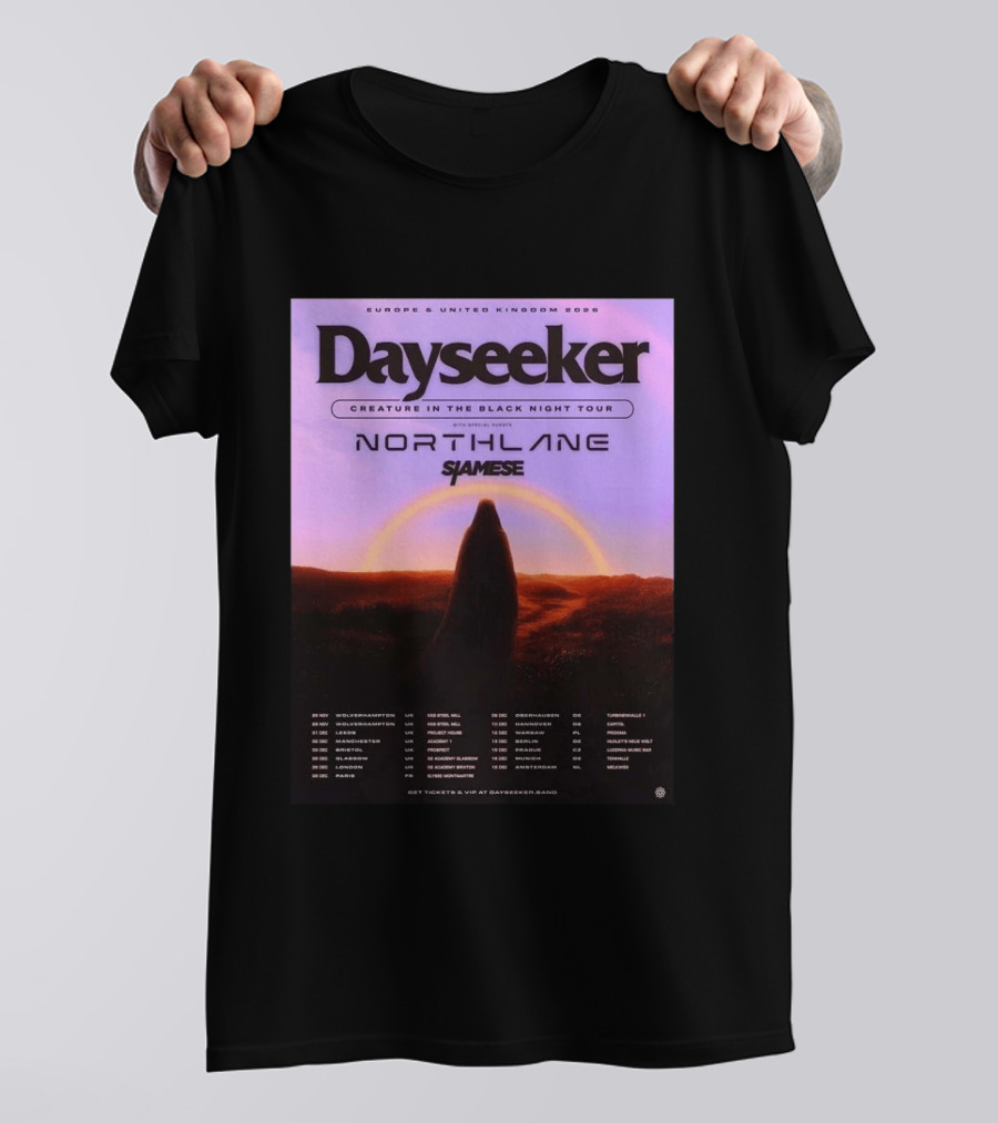 Dayseeker Europe UK 2026 Creature In The Black Night Tour With Northlane And Siamese T-Shirt