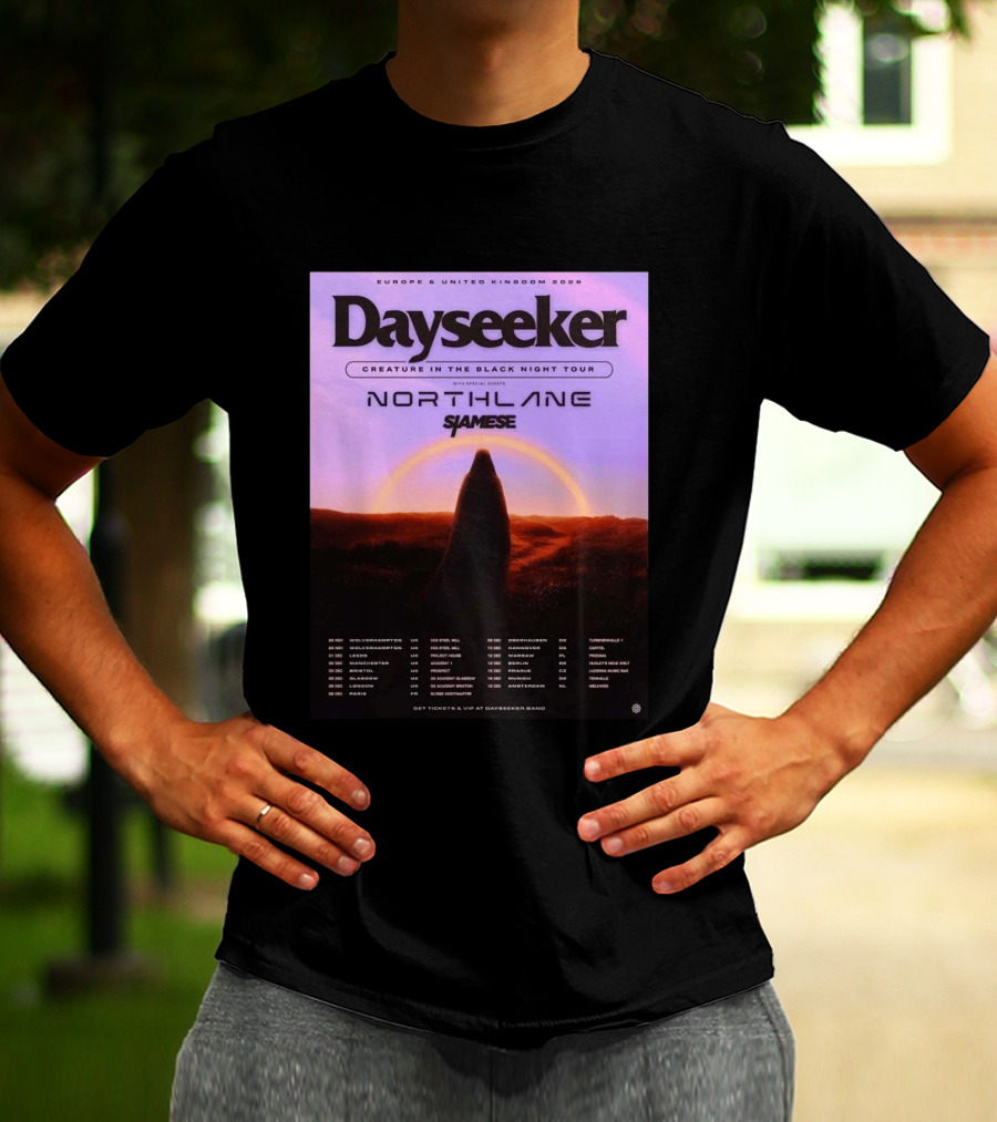 Dayseeker Europe UK 2026 Creature In The Black Night Tour With Northlane And Siamese T-Shirt