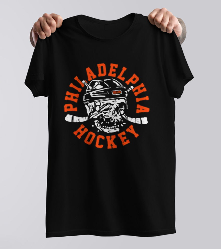 Philadelphia Hockey Skull With Crossed Sticks And Helmet T-Shirt
