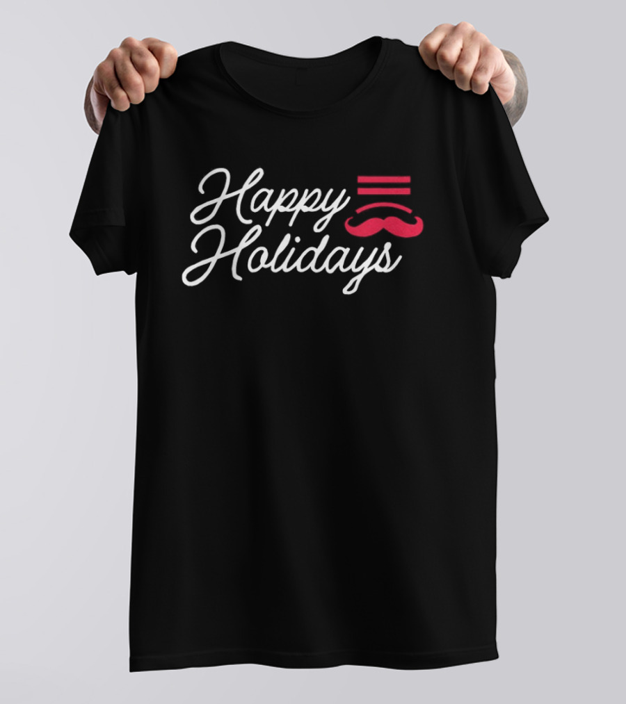 Happy Holidays Cincinnati Baseball Mustache T-Shirt