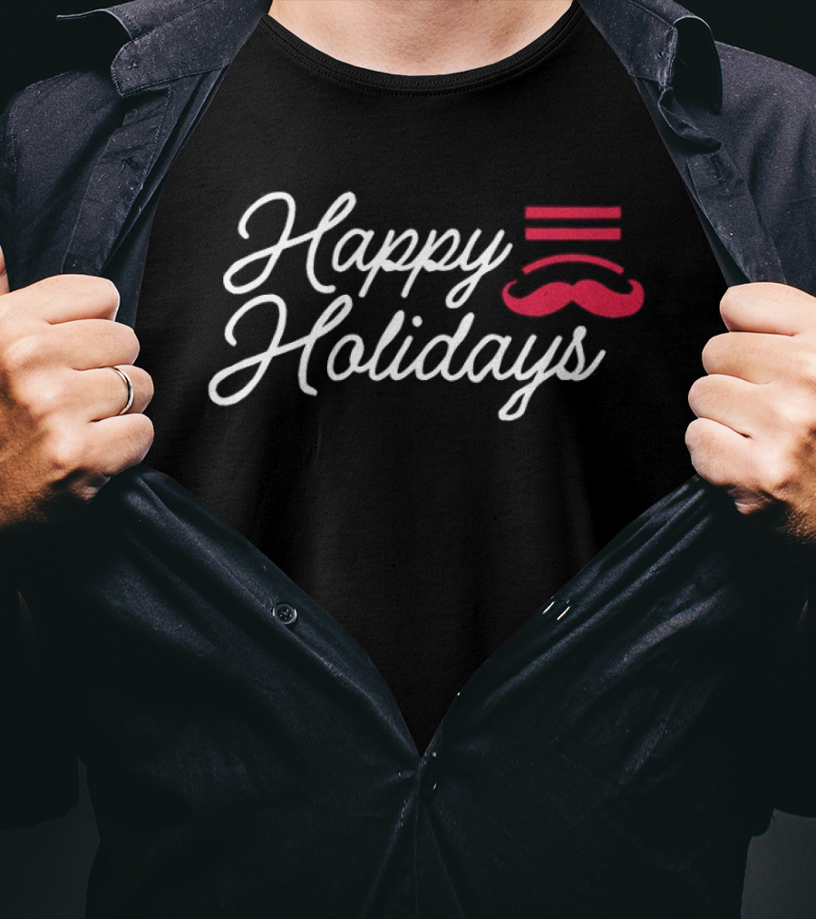 Happy Holidays Cincinnati Baseball Mustache T-Shirt
