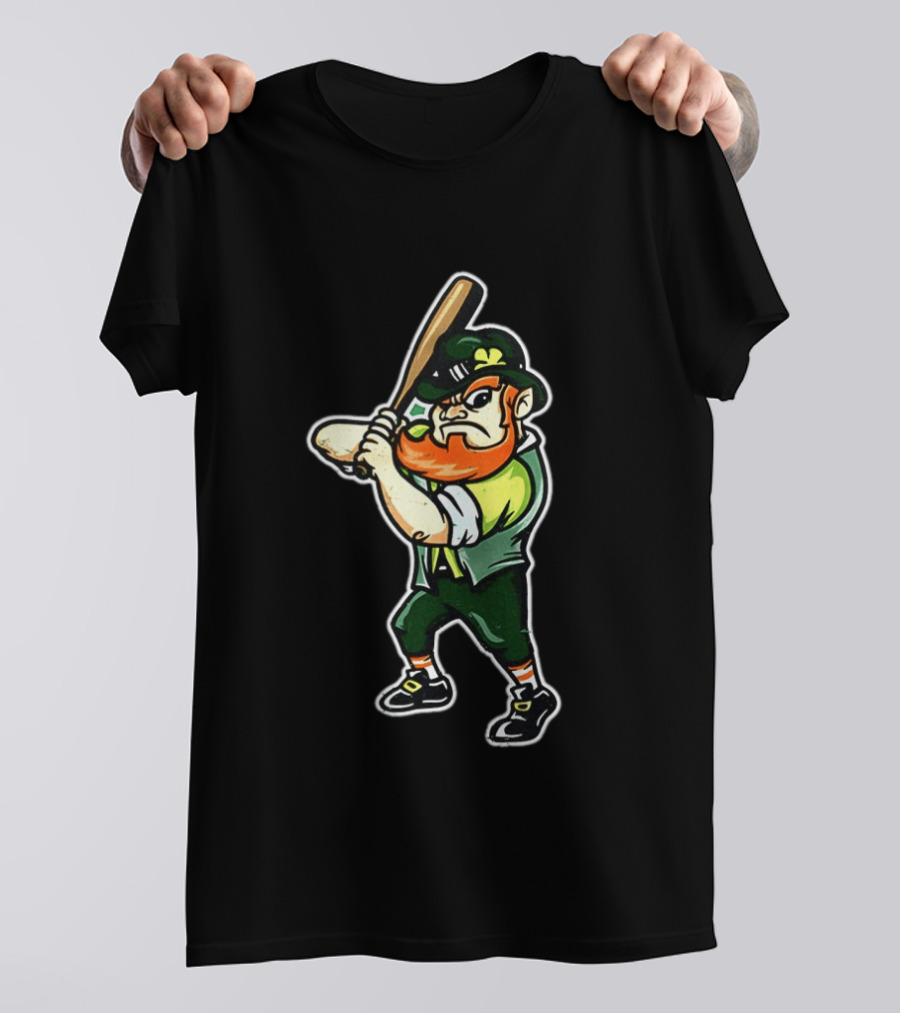 Leprechaun Saint Patrick's Day Baseball Player Iconic Irish T-Shirt