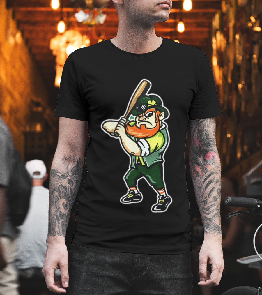 Leprechaun Saint Patrick's Day Baseball Player Iconic Irish T-Shirt
